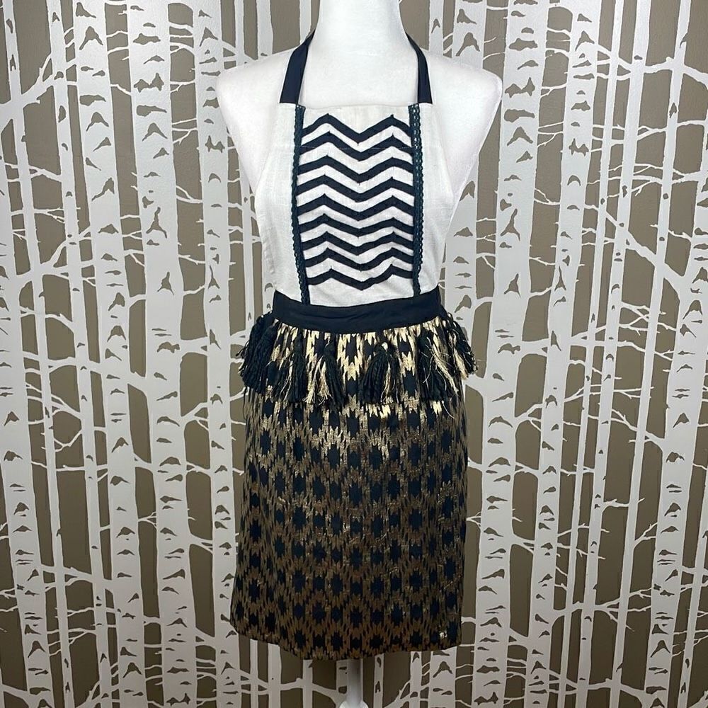 Max Studio Metallic Gold Ikat Printed Apron
